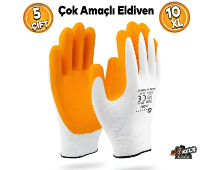 Genel İş Eldiveni İnşaat Sanayi Bahçe Paketleme Makine Ambalaj Eldiveni 10 XL - 5 ÇİFT Demir Safety Kılıç Motor 10