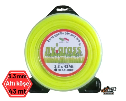 Nylgrass Açık Yeşil Sarı Altıköşe Tırpan Misinası 3.3 mm 43 mt Kılıç Motor 4